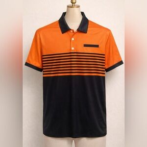 Othr Orange and Black Short-Sleeve Striped Polo